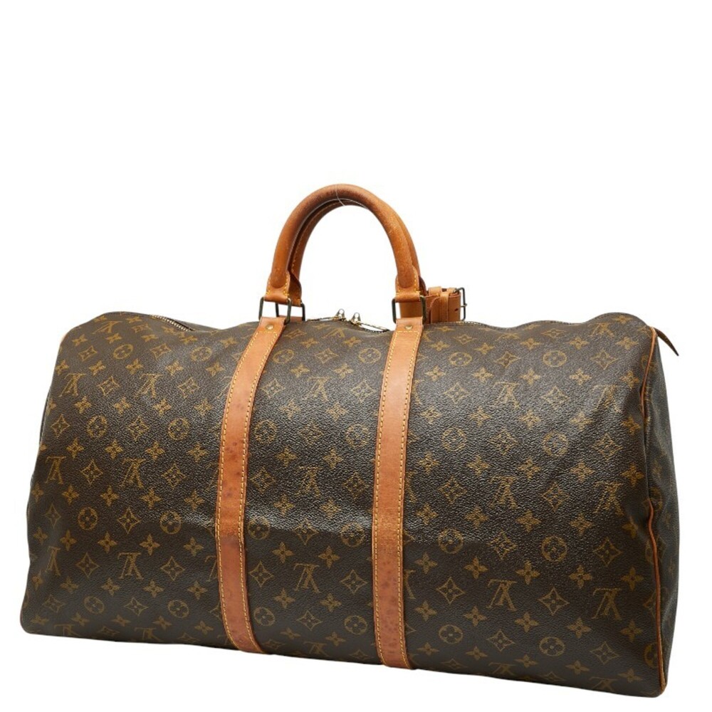 LOUIS VUITTON Authentic Brown Monogram Leather Keepall 55 Boston Bag - Picture 2 of 16